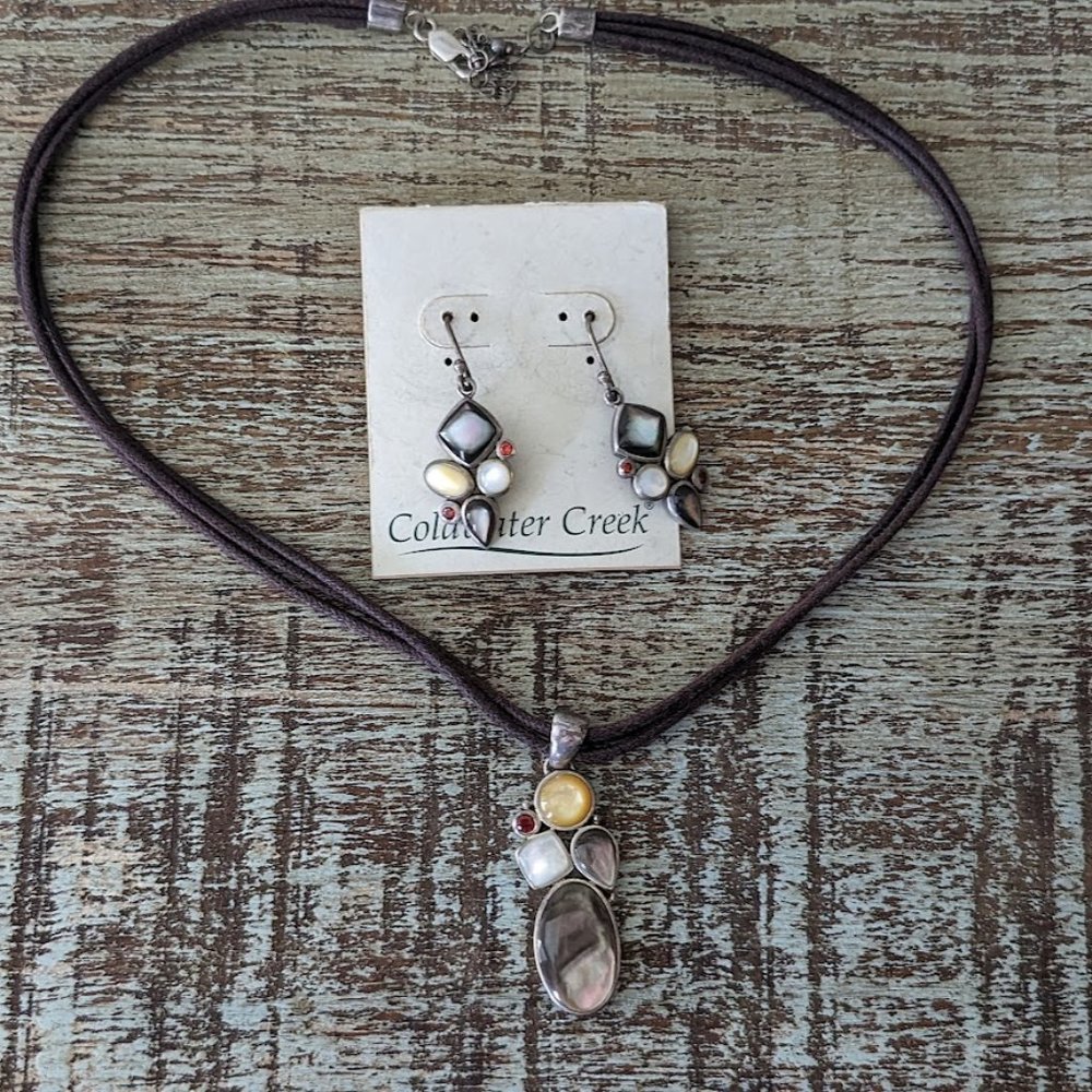 Coldwater Creek 925 Sterling Silver Cluster Inlay Genuine Stones Necklace